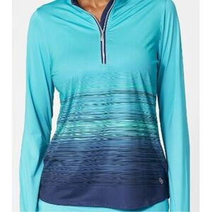 EUC Cross Court Indigo Longsleeve-Aqua XL Women’s Tennis 1/4 zip pullover top